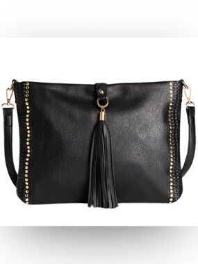 Jen & Co Marie Crossbody Black Faux Leather Studded